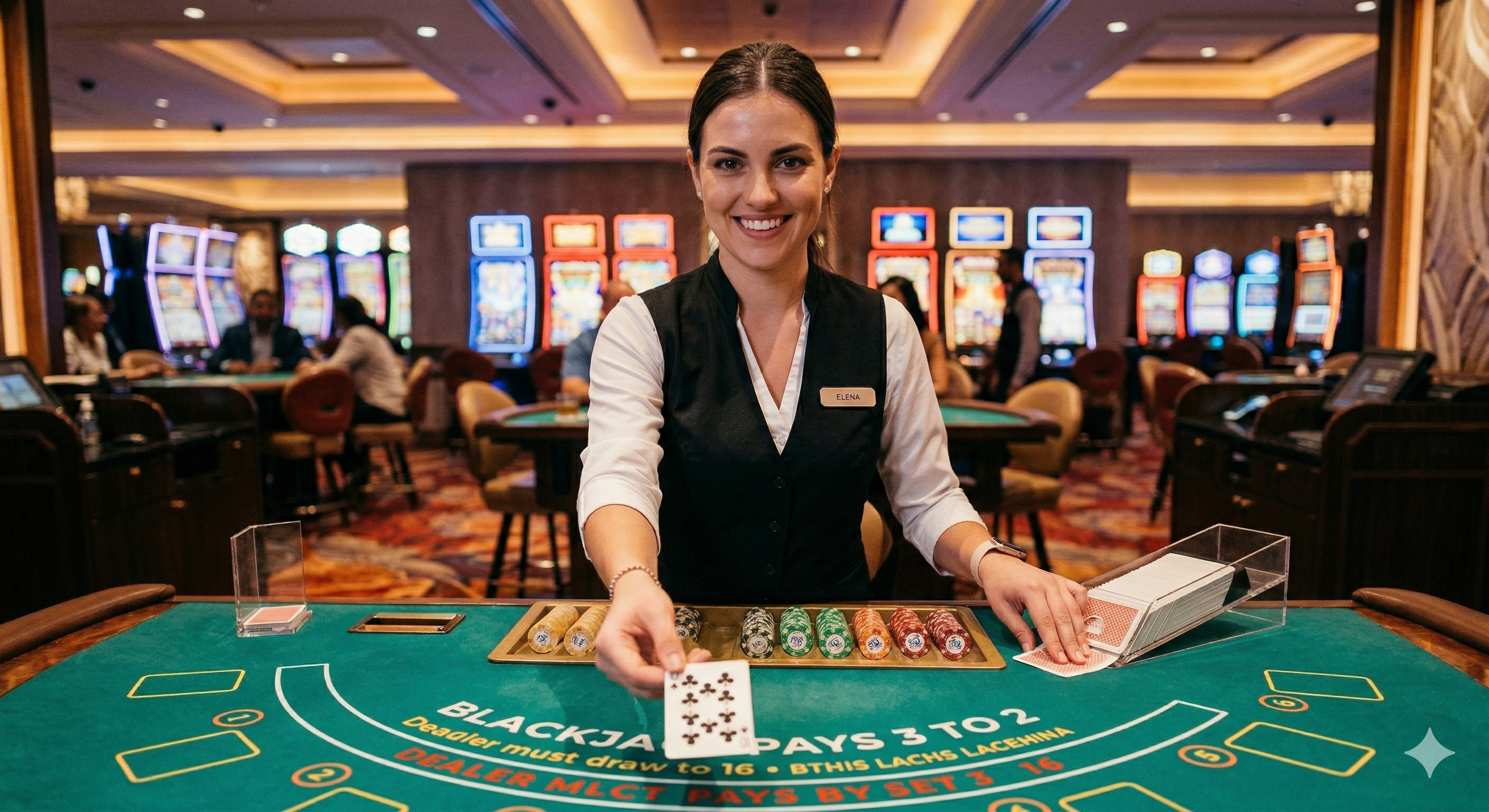 Дилер за столом блэкджека в онлайн-казино WinKey Casino 2026